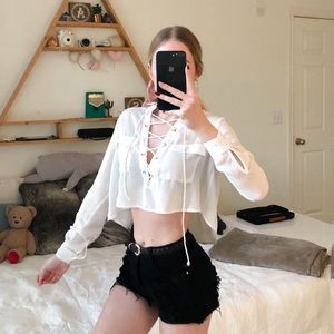 White Lace Up Picnic Top